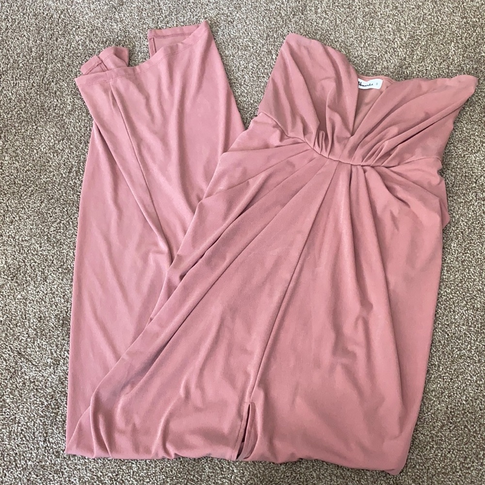 High slit, Strapless Light Pink Long Dress